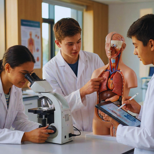 Studenci na kierunku medycznym podczas zajęć praktycznych z anatomii człowieka