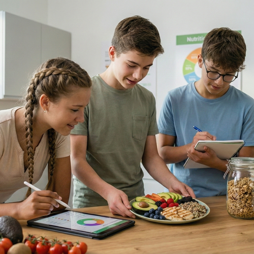 Uczniowie przygotowują zdrowe posiłki podczas zajęć praktycznych z dietetyki